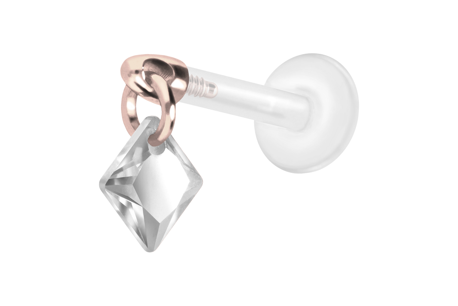 PTFE Labret Piercing mit Innengewinde + Titan-Aufsatz KRISTALLQUADRAT